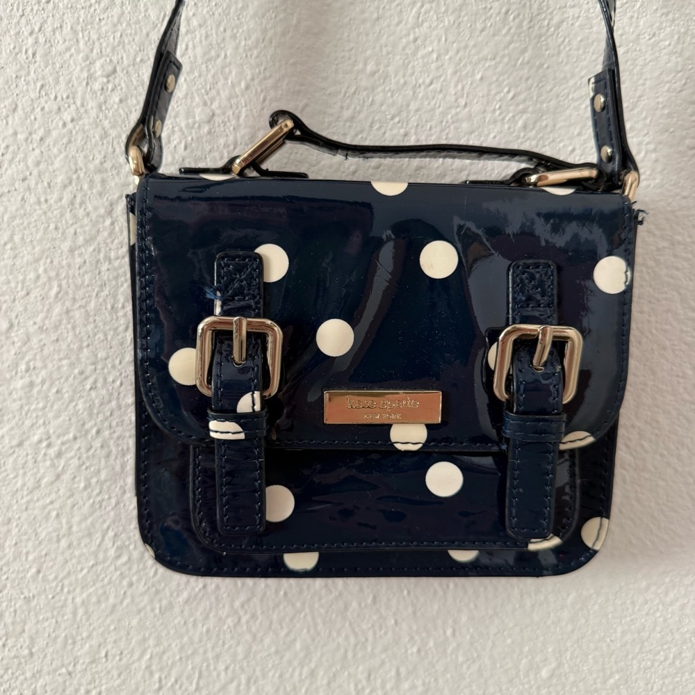 Kate Spade navy and White Polka Dot Mini Bag patent leather